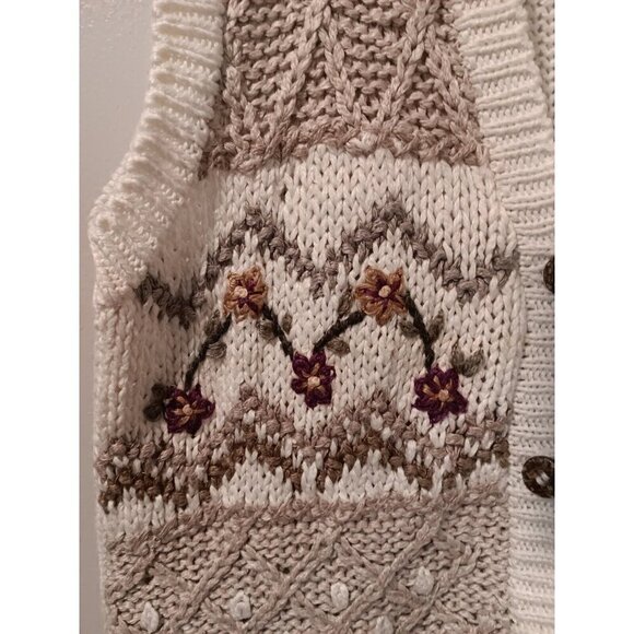 90’s Huntington Ridge Crochet Knit Button Up Sweater Vest Large Boho Floral - Picture 3 of 8